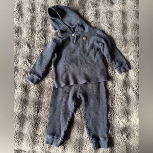 Calvin Klein Toddler Set Hooded Long Sleeve and Pants Blue 24M Waffle Texture
